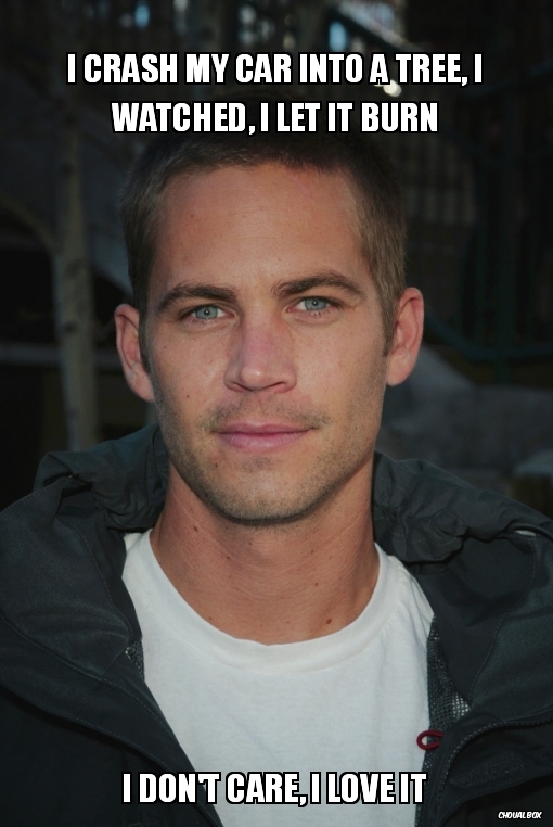 I crash my car into a tree, I watched, I let it burn