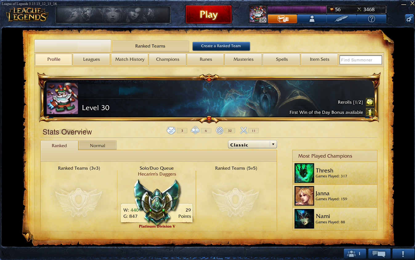 Vente de Compte League of Legends EUW Platine V, 35 skins !