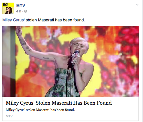 Did &quot; Miley Cirus' stolen Maserati has been found &quot; !? 
