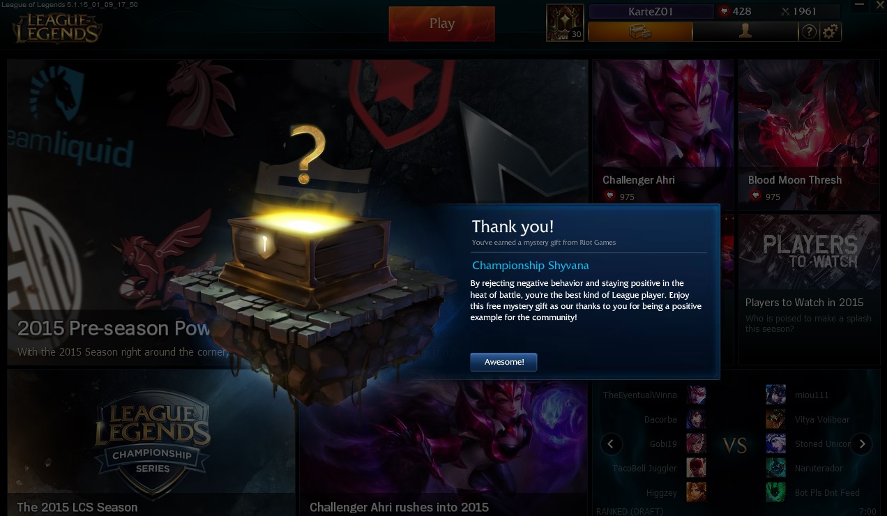 Skin cadeau de Riot lel