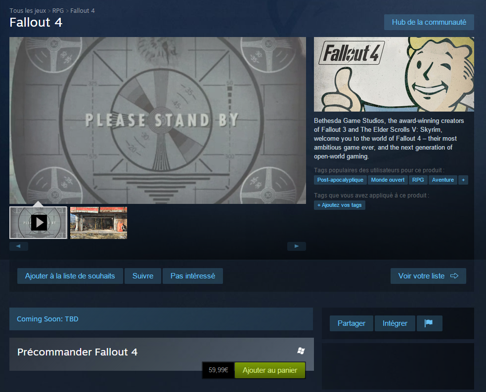 Précommande de Fallout 4 sur Steam