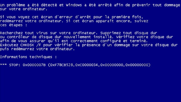 écran bleu lors de l'installation de windows XP