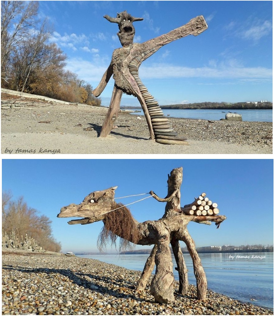 Des sculpture sur la plage ( Tamas Kanya )