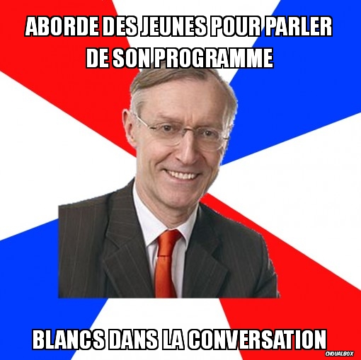 aborde des jeunes pour parler de son programme