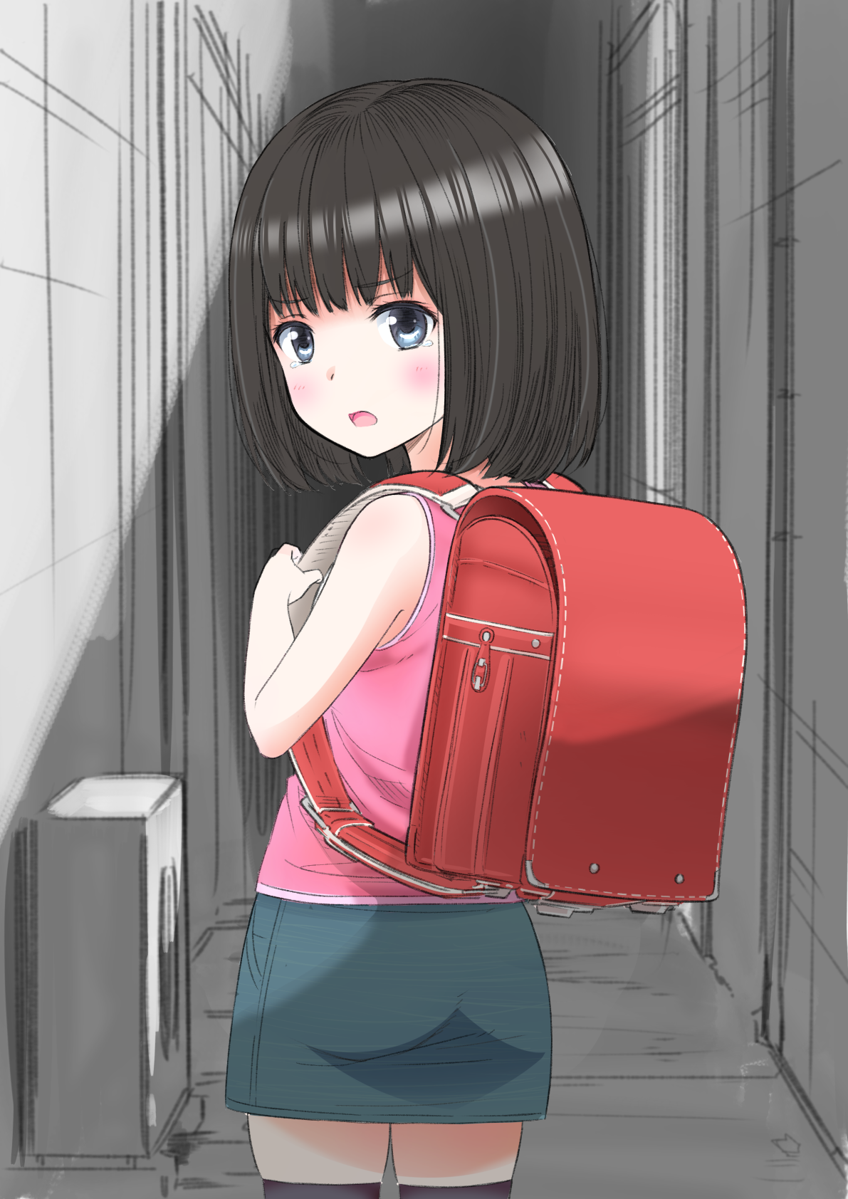 Drawn by prinny801. Randoseru ATFBOORU. Лолис Шеман. Nakadashi Randoseru. ATFBOORU 1girl Backpack Bag Brown Eyes Brown.