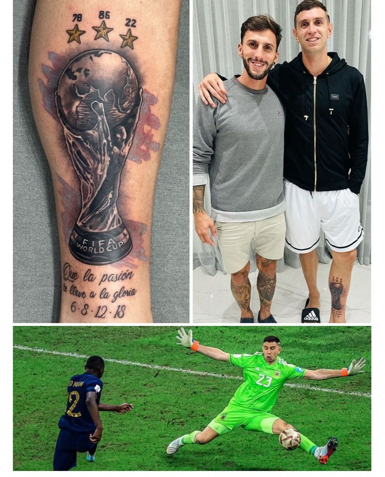 Emiliano Martinez s'est tatoué le trophée de la Coupe du Monde sur l'endroit exact de sa jambe qui a arrêté le tir de Kolo Muani. Quel gros rat !