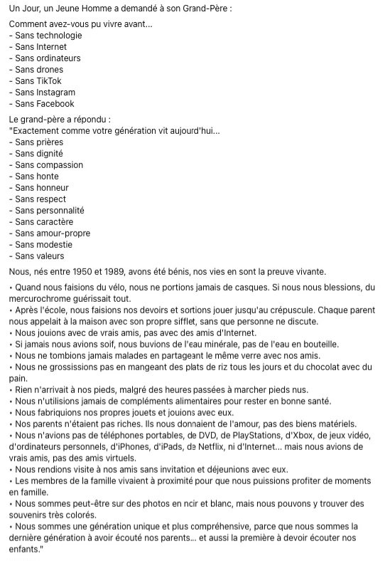 Ah oui oui c'était mieux avant gamin