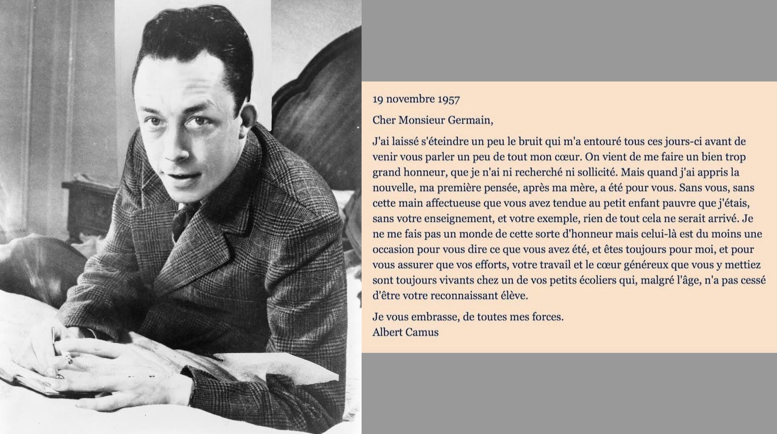 Lettre qu'Albert Camus a écrit à son instituteur Louis Germain après avoir reçu le Prix Nobel de Littérature.