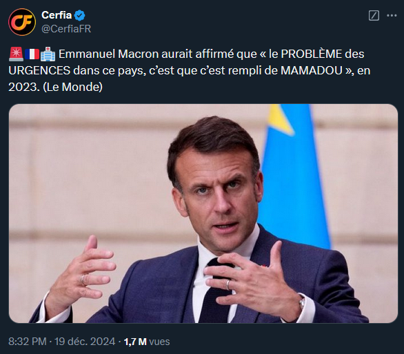 Macron 1er:  &quot;le probleme des urgences dans ce pays, c’est que c’est rempli de MAMADOU&quot;