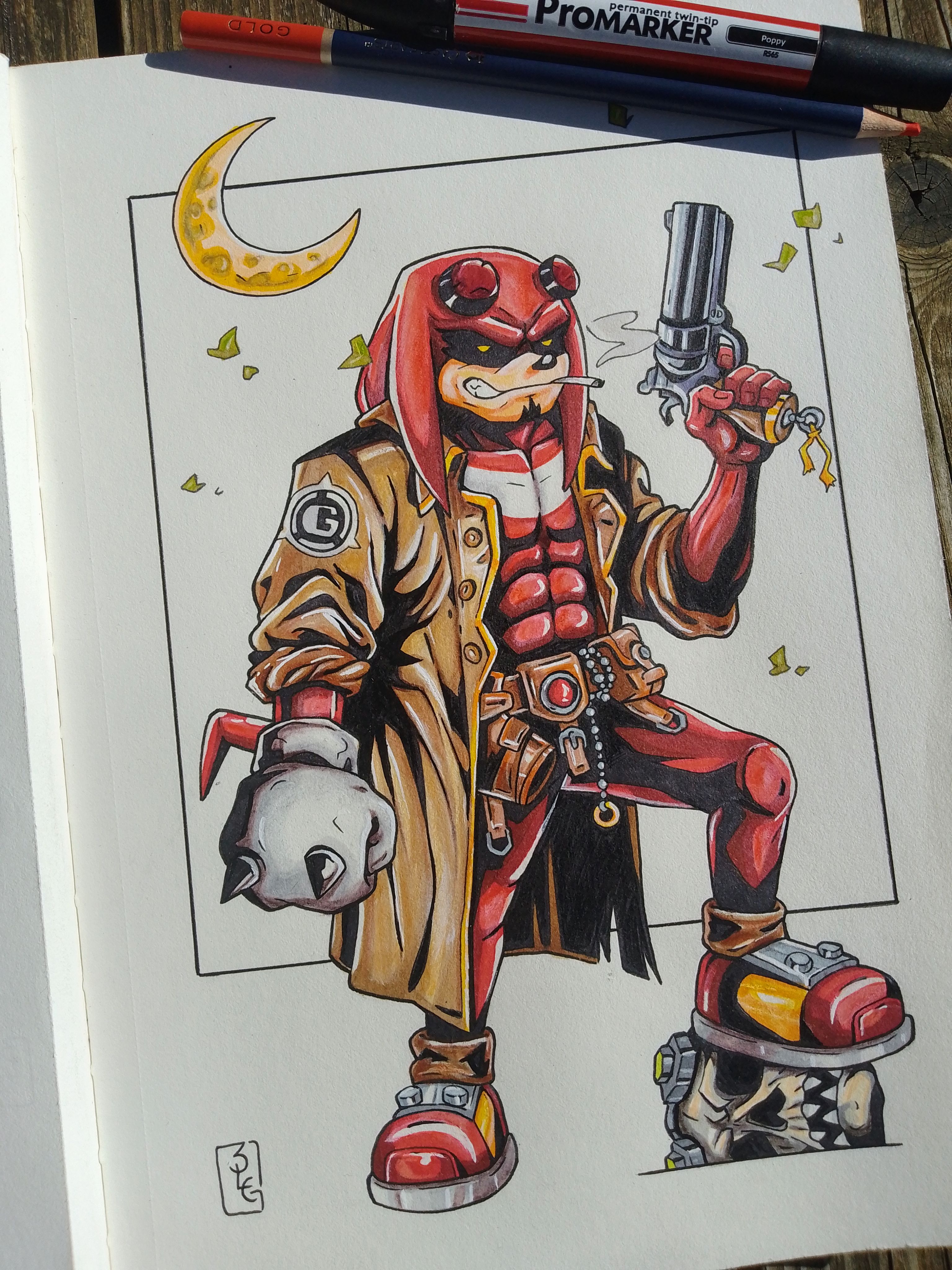 Hellknuckles (Fusion de Hellboy et Knuckles).Micron, posca, promarker, castle arts