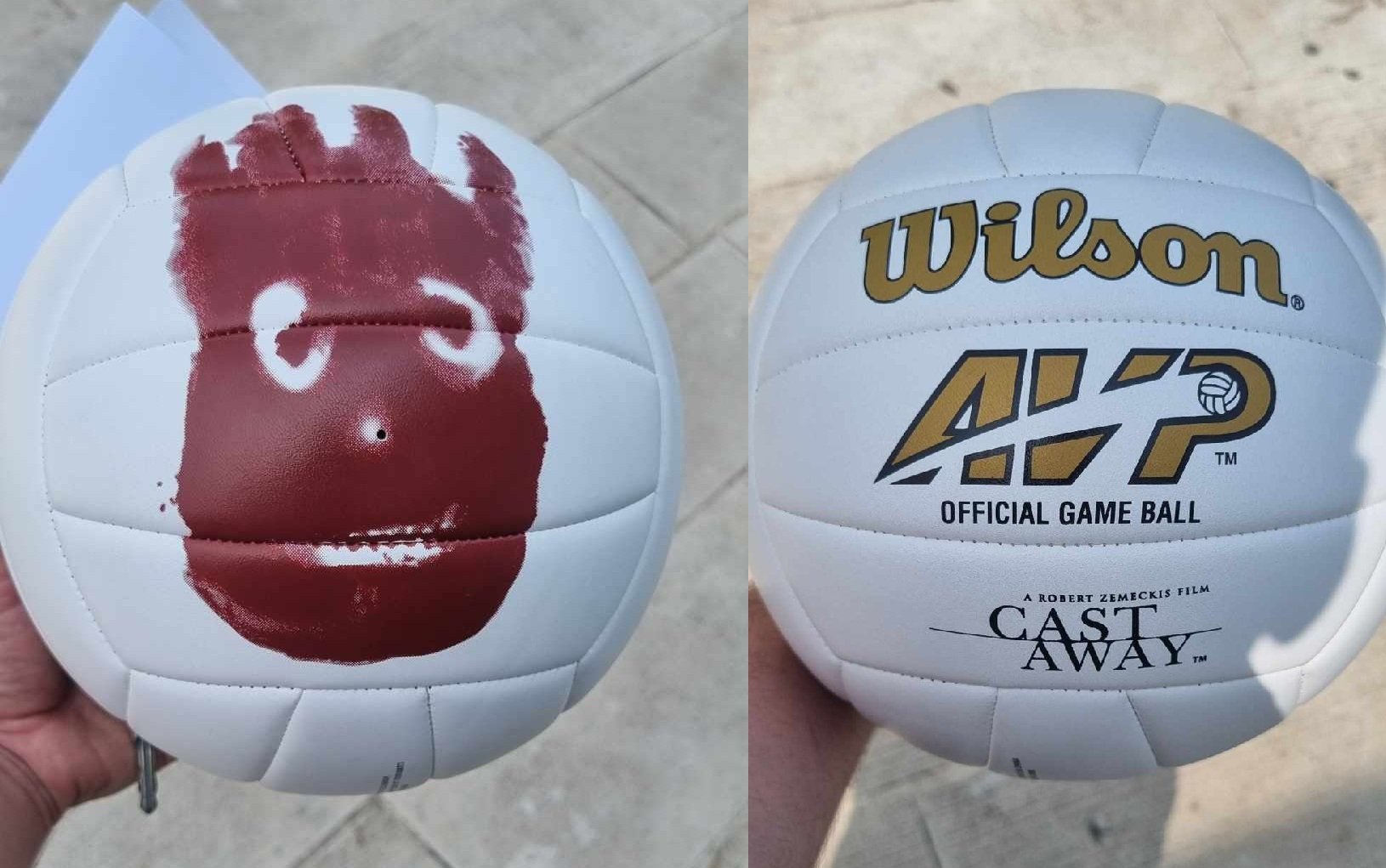 Réplique officielle du fameux ballon Wilson dans le film &quot;seul au monde/cast away&quot; de robert zemeckis, un film magnifique. (disponible chez decathlon actuellement)