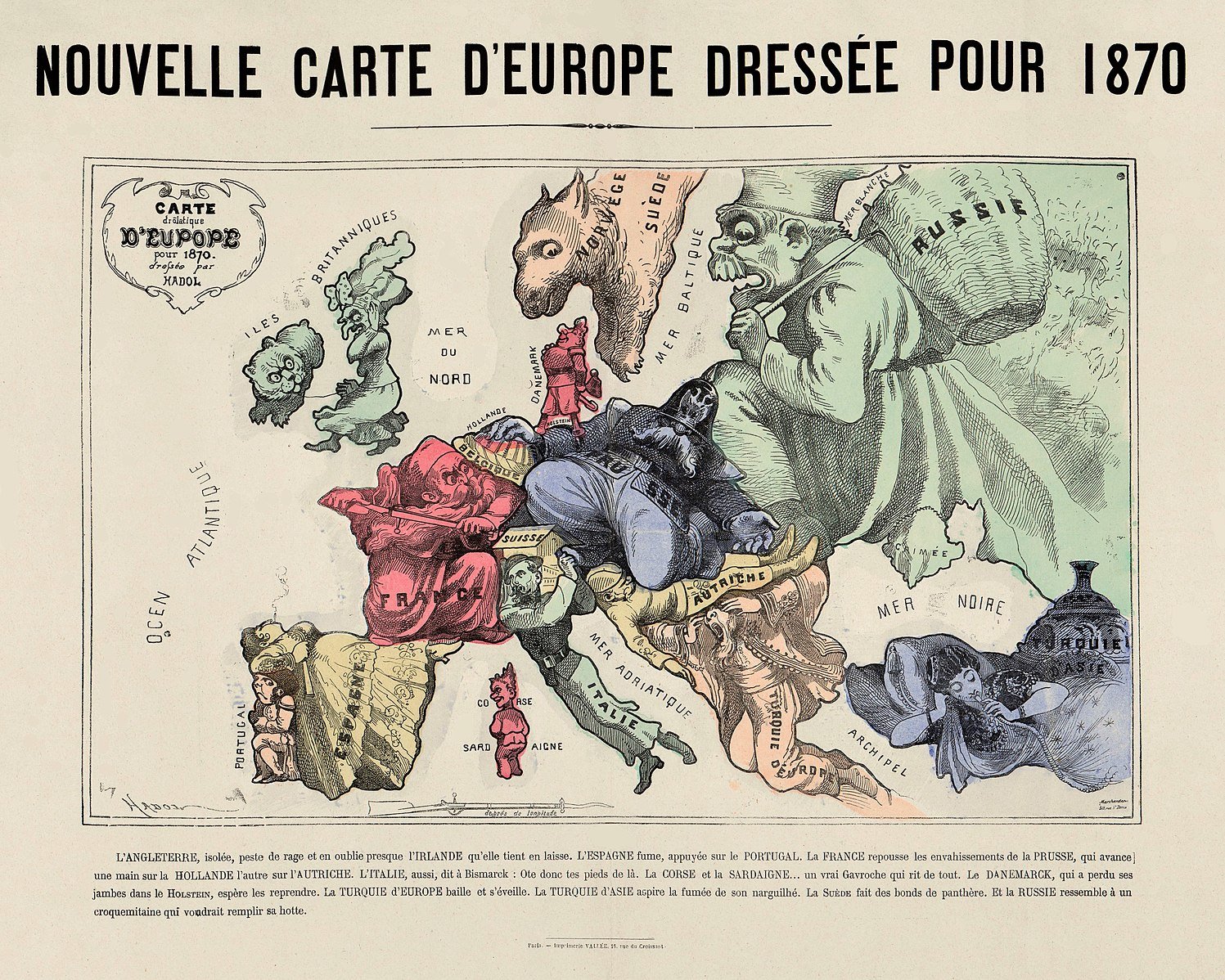 Carte drôlatique d'Europe (1870)