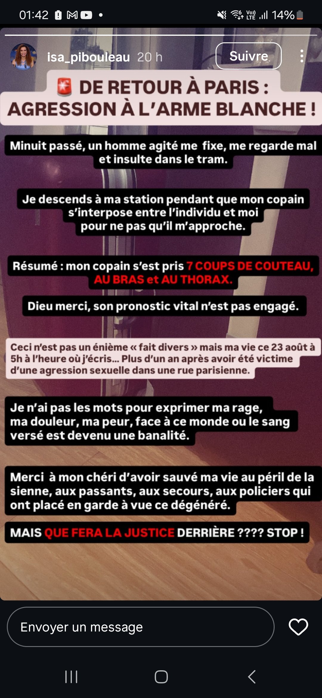 Une journaliste de CNews bousculée et son compagnon poignardé à 7 reprises au thorax et au poignet, hier soir dans le tramway parisien