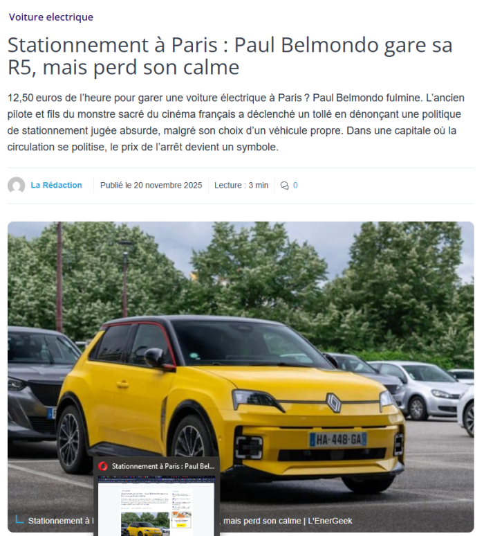 12,50 euros de l’heure pour garer une voiture électrique à Paris