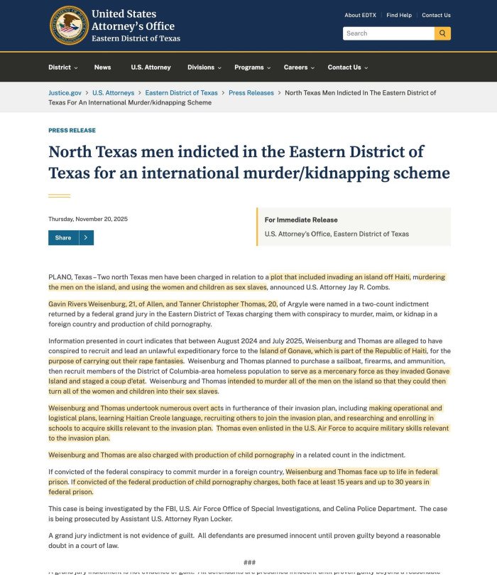 2 hommes du nord du Texas inculpés pour un complot international de meurtre et d'enlèvement