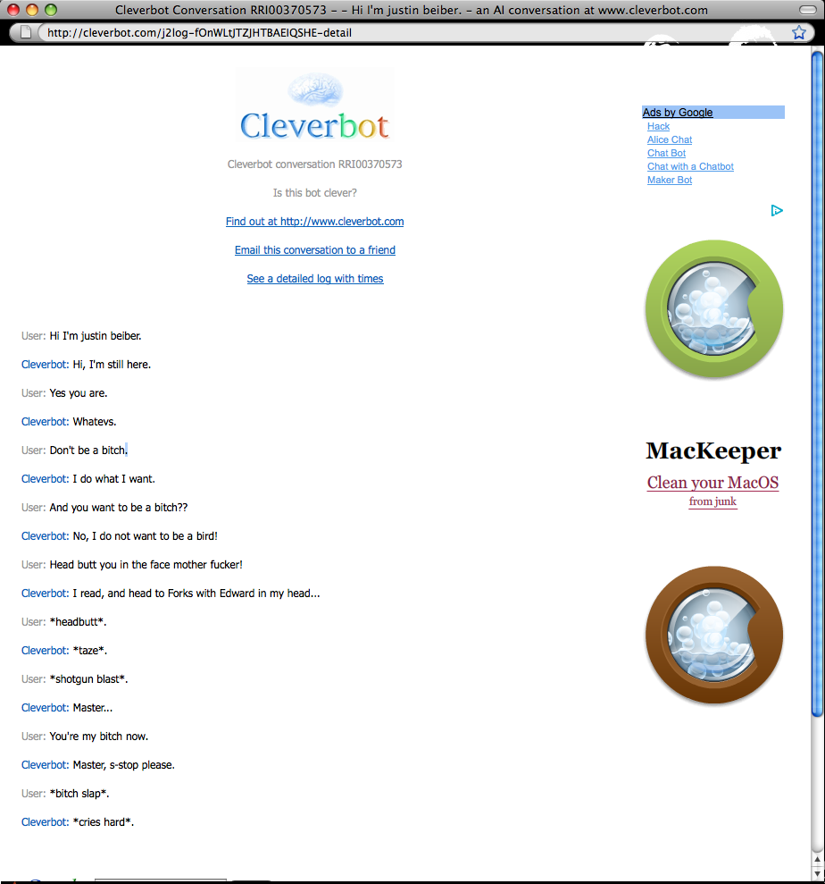 Trolling cleverbot posing as the biggest pussy on earth? challenge accepted!
