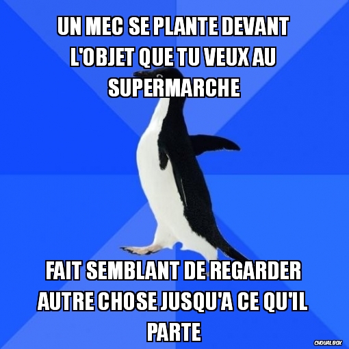 Socially Awkward Penguin at supermarket