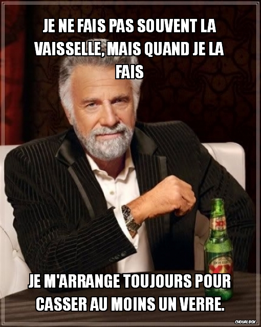 Je ne fais pas souvent la vaisselle, mais quand je la fais