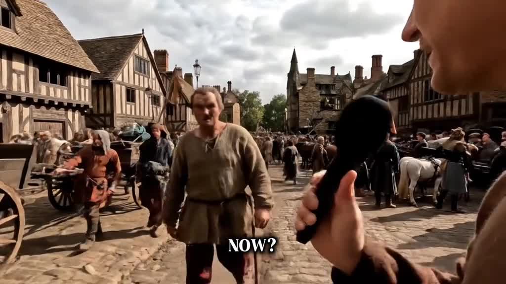 Une interview, full ia, des gens façon Tudor en Angleterre en 1485 (Veo 3)