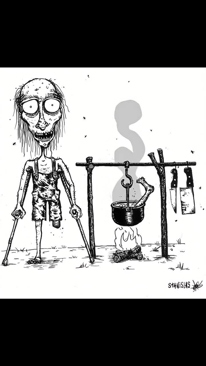 Dessins à l'encre sur canson,  scannés puis animés par IA.Illustrations d'origine en com.