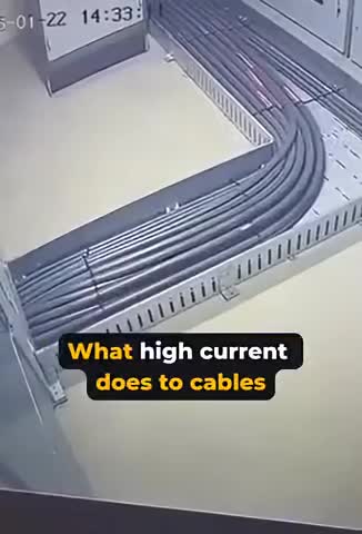 Un corps traversé par un courant électrique génère un champ magnétique. Quand la puissance est très forte comme ici, les câbles se repoussent les uns les autres.