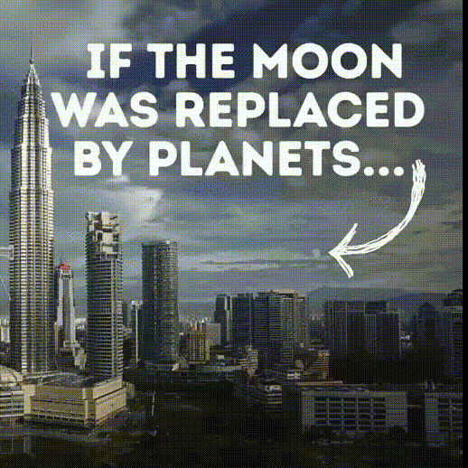 Si la lune était remplacée par les planètes de notre système solaire.