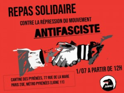 Cantine de soutien antifasciste - Dimanche 1er Juillet à Paris