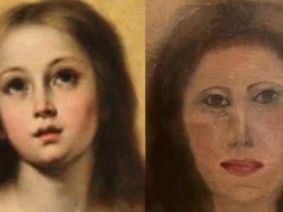 Le visage d'une enfant, peint par Murillo, défiguré à jamais, apparemment.