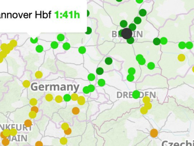 Un site qui cartographie tous les endroits où vous pouvez voyager sans transfert depuis n'importe quelle gare d'Europe